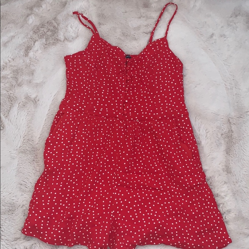 Red polka dot romper